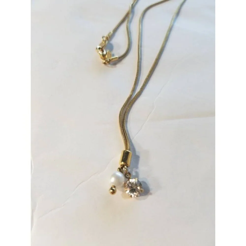 Vintage Monet necklace rhinestone diamond‎ and faux pearl gold